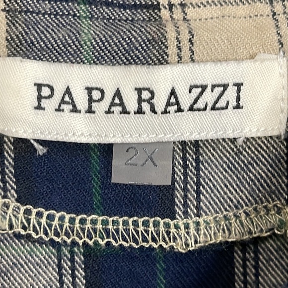 Paparazzi Blue Plaid Flannel Velvet Embroidered Button Down Shirt Size 2X Navy - Picture 10 of 11